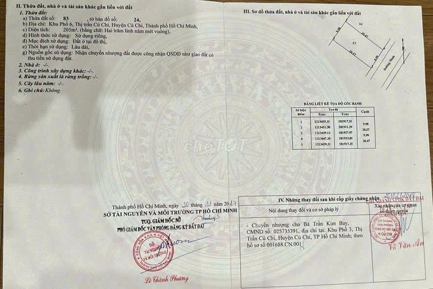 700TR cho lô đất mặt tiền đẹp tại củ chi , giá còn thương lượng