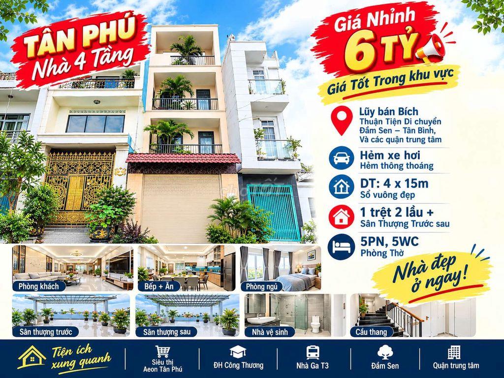 🔥 NHÀ CẠNH ĐẦM SEN –NHÀ 4 TẦNG - 5PN - HXH -- DTCN 60m2 - Nhĩn 6 TỶ 🏡