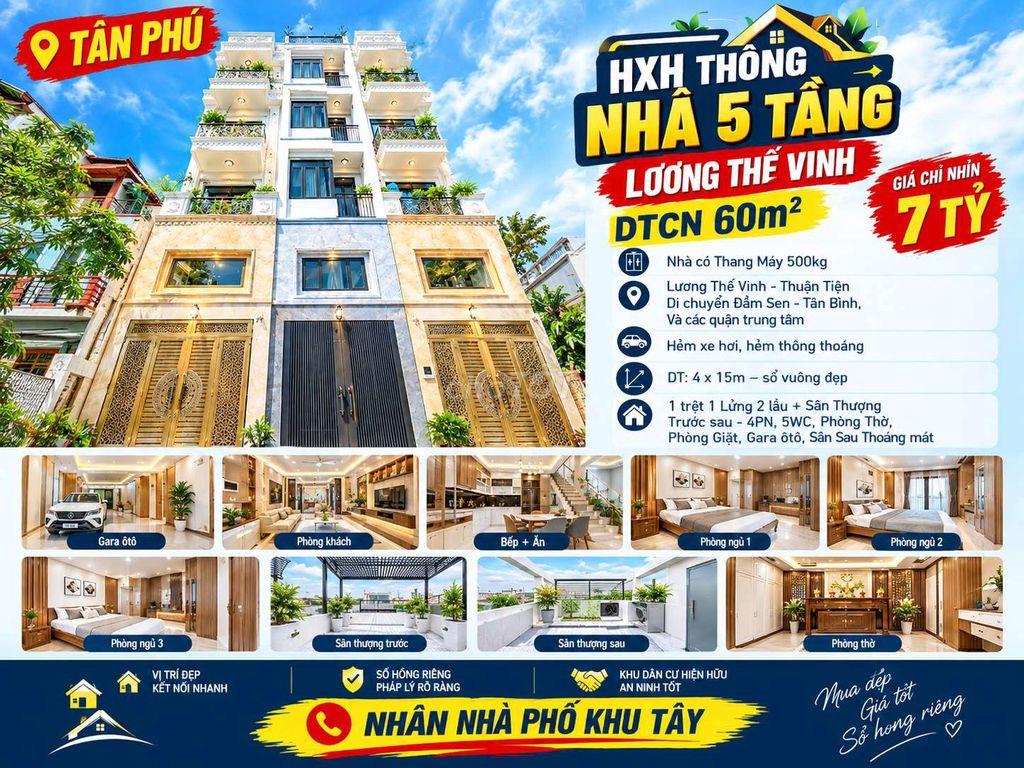 NHÀ GẦN ĐẦM SEN – HXH THÔNG - NHÀ 5 TẦNG -4PN- CÓ THAMG MÁY - NHĨN 7 T