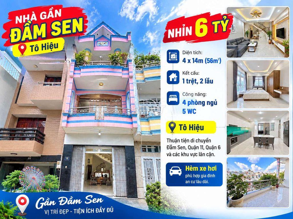 NHÀ GẦN ĐẦM SEN Hẻm ôtô– 3 TẦNG -4PN - 56m2 - NHỈNH 6 TỶ Thương Lượng 