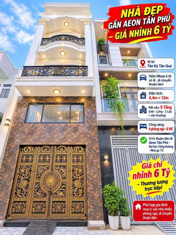 BÁN NHÀ GẦN AEON TÂN PHÚ - 54M2 - 5 TẦNG, 4PN,6WC,HXH 5M – NHỈNH 6 TỶ