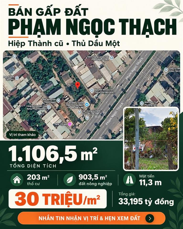 📍 BÁN ĐẤT PHẠM NGỌC THẠCH – HIỆP THÀNH CŨ, THỦ DẦU MỘT