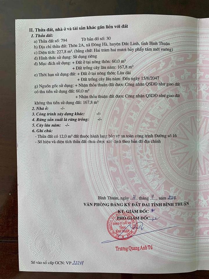 Bán đất thổ cư 227,8 m vuông