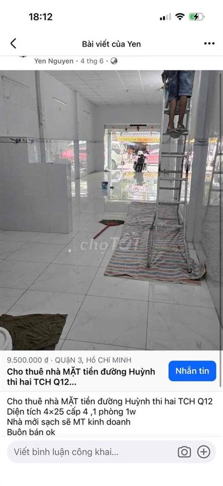 CHO THUÊ NHÀ MẶT TIỀN HUỲNH THỊ HAI Q12