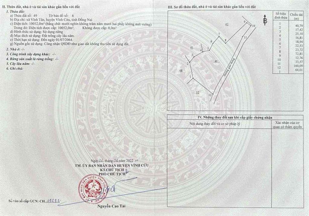 Cần bán 1 mẫu đất tại Ấp 5, xã Vĩnh Tân