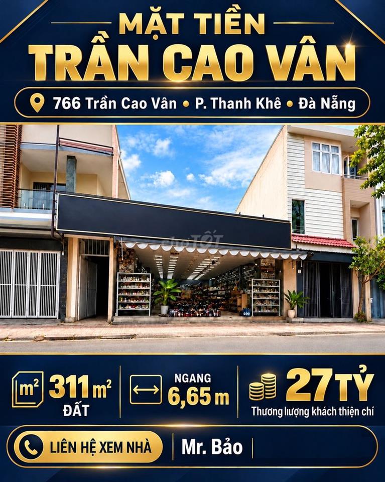 🔥 311m² ĐẤT MẶT TIỀN TRẦN CAO VÂN – NGANG 6,65M NỞ HẬU 10M - GIÁ 27 TỶ