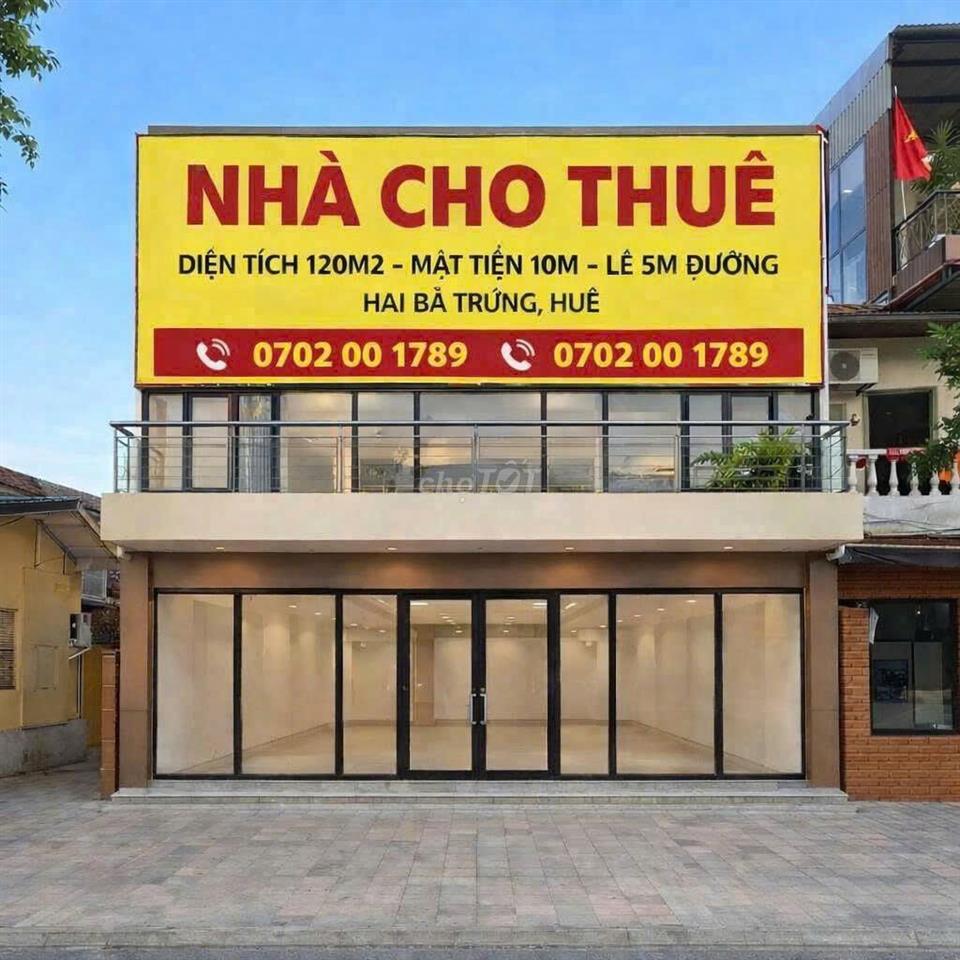 CHO THUÊ NHÀ 2 TẦNG MẶT TIỀN 10M HAI BÀ TRƯNG, THUẬN HÓA, HUẾ