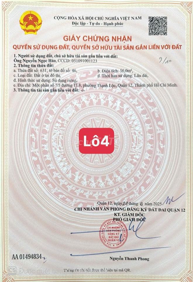 Bán lô đật đẹp phù hợp xây siêu phẩm gần vị trí ga Metro số 4