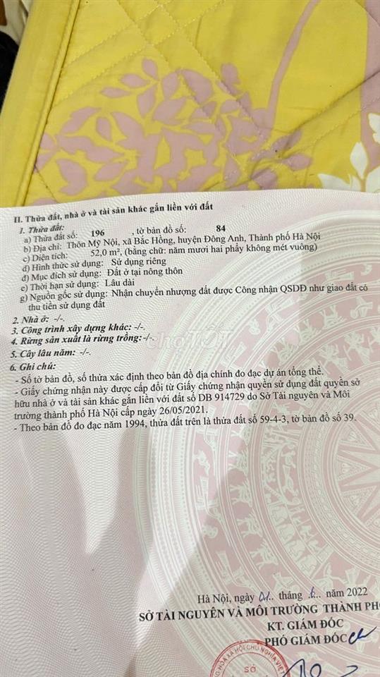 Bán cắt lỗ lô đất thôn Mỹ Nội, xã Bắc Hồng, huyện Đông Anh, Hà Nội