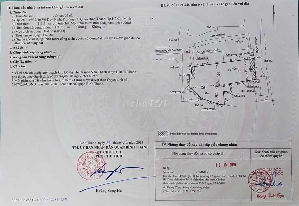 CƠ HỘI ĐẦU TƯ: BÁN ĐẤT TẶNG NHÀ CẤP 4 PHƯỜNG 22, QUẬN BÌNH THẠNH