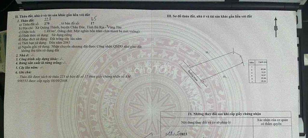 47.5 m mặt tiền đường nhựa 6m đã phân 2 lô 25m, 22,5m
