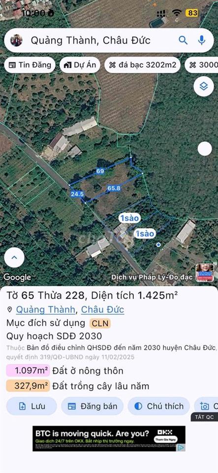 47.5 m mặt tiền đường nhựa 6m đã phân 2 lô 25m, 22,5m