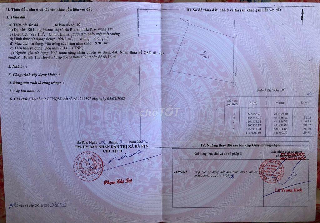 BÁN ĐẤT OR CHO THUÊ TẠI BÀ RỊA