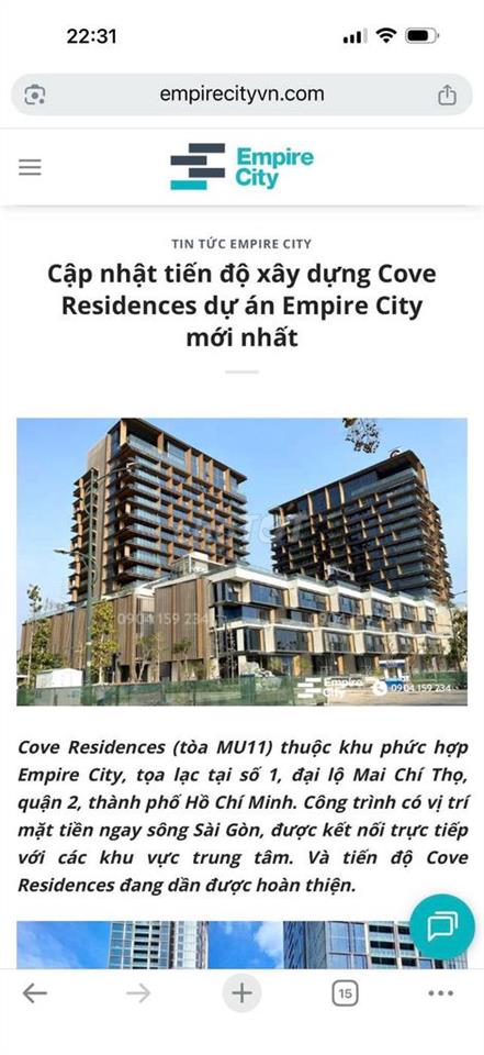Cho thuê căn hộ Empire City, giá thuê 40 triệu/tháng.