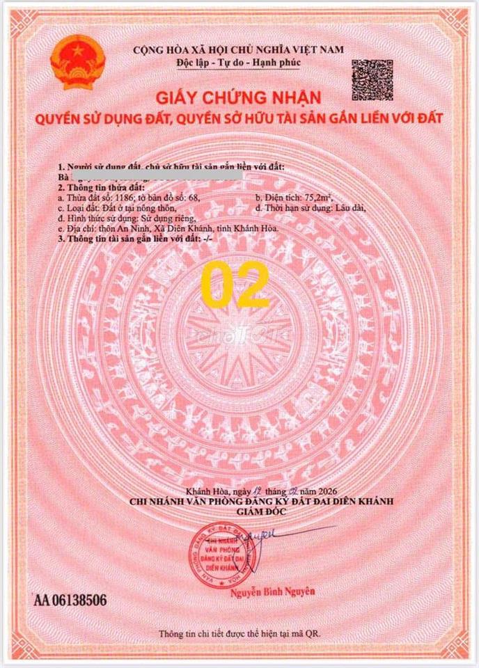 945 Triệu Đất Diên An Diên Khánh Cách Nha Trang 9km  ( Tặng GPXD Cho A