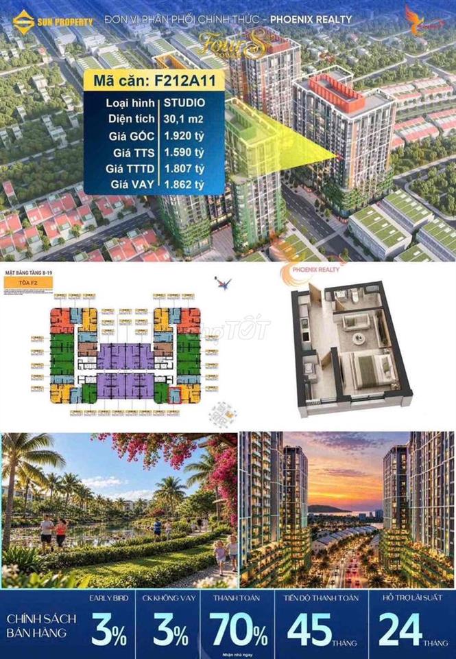 1,59 TỶ – SỞ HỮU CĂN HỘ STUDIO TẠI FOUR S TOWER? 🏙️