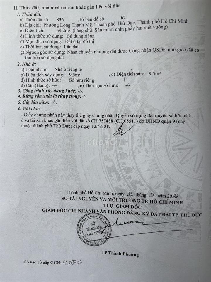 Cần Bán Lô Đất Thổ Cư - Kề bên Vinhome Grand Park