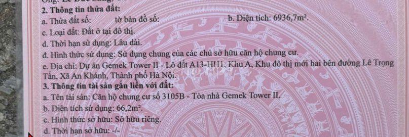 chính chủ bán chung cư Gemek Tower 2