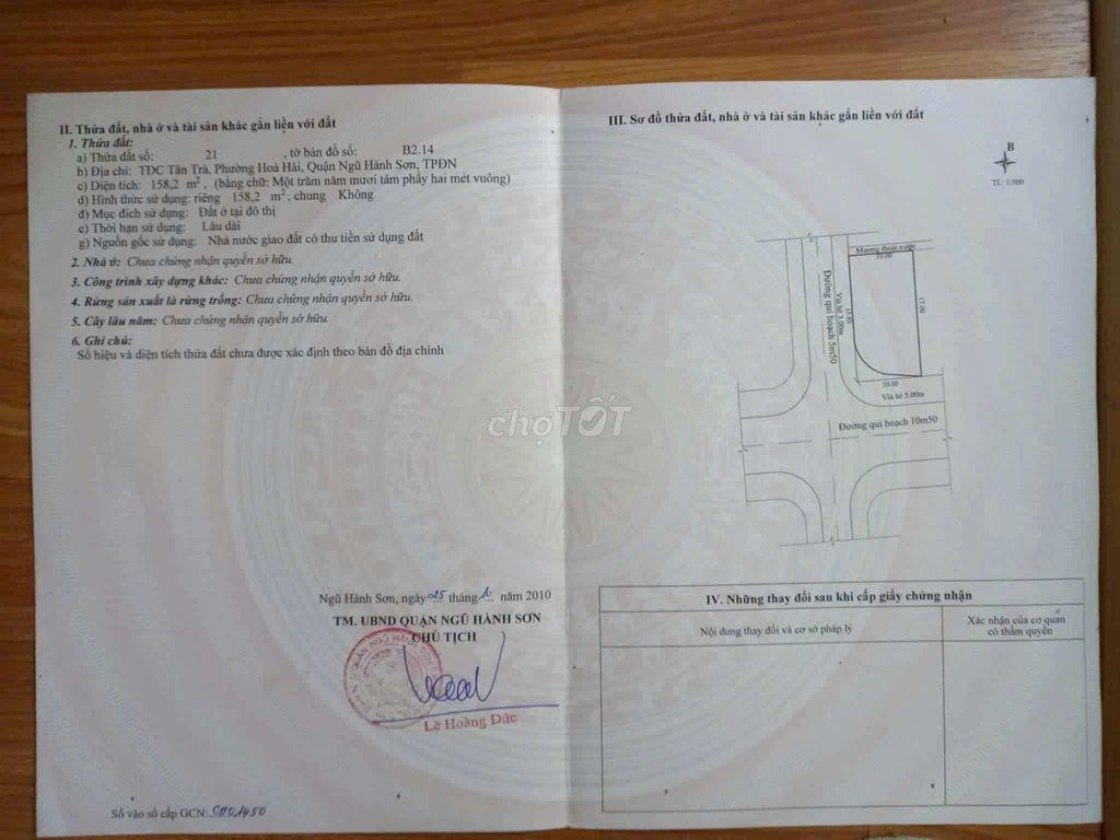 BÁN ĐẤT 2 MẶT TIỀN TÂN TRÀ – P. HÒA HẢI, Q. NGŨ HÀNH SƠN, TP. ĐÀ NẴNG