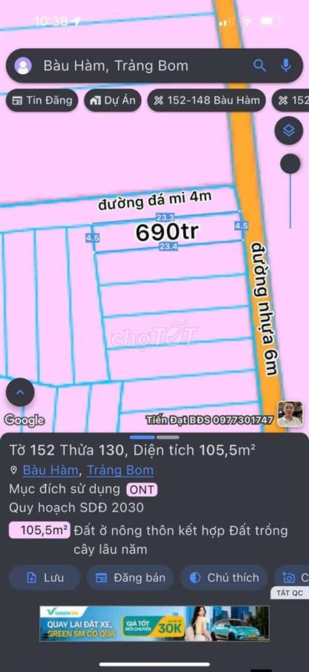 đất thổ cư . giá 690tr-799tr /1 nền thổ cư 100%
