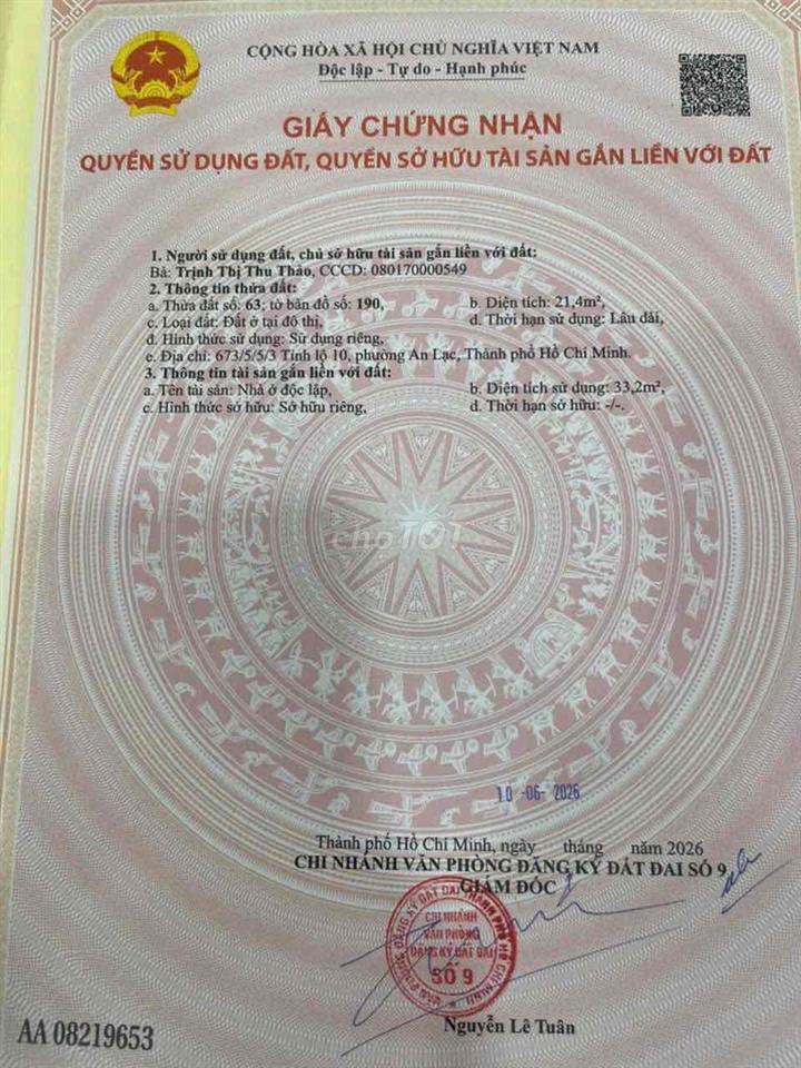 Nhà mình hẻm thông ra đường 29, kế bên khu tên lửa giáp quận 6, Nhận