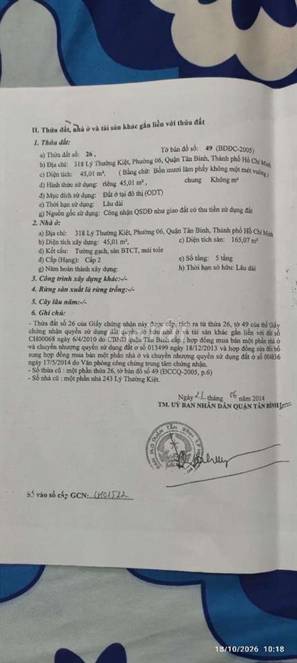 Bán nhà mặt tiền đường Lý thường Kiệt,P.6,Q. Tân Bình 