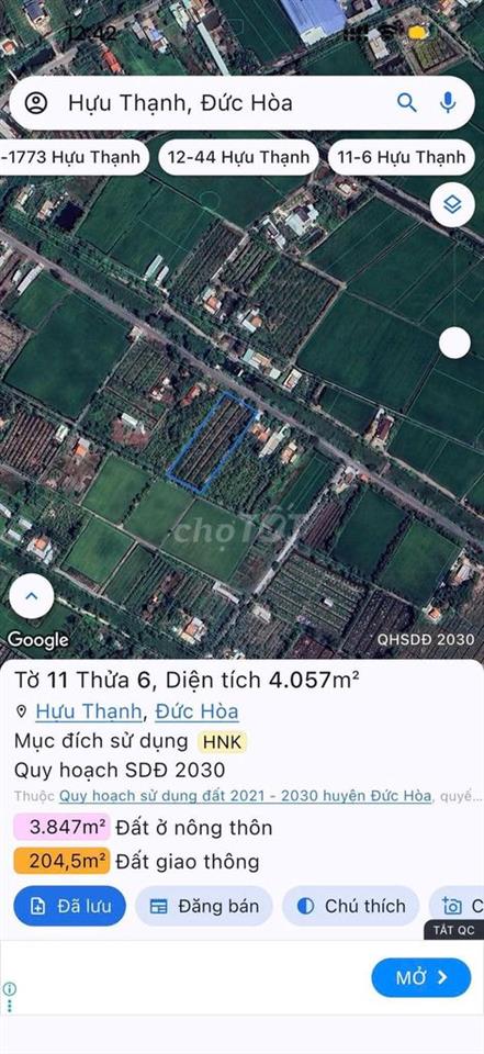 Bán đất mặt tiền ĐT830 Hựu Thạnh Đức Hòa 4000m2 chính chủ