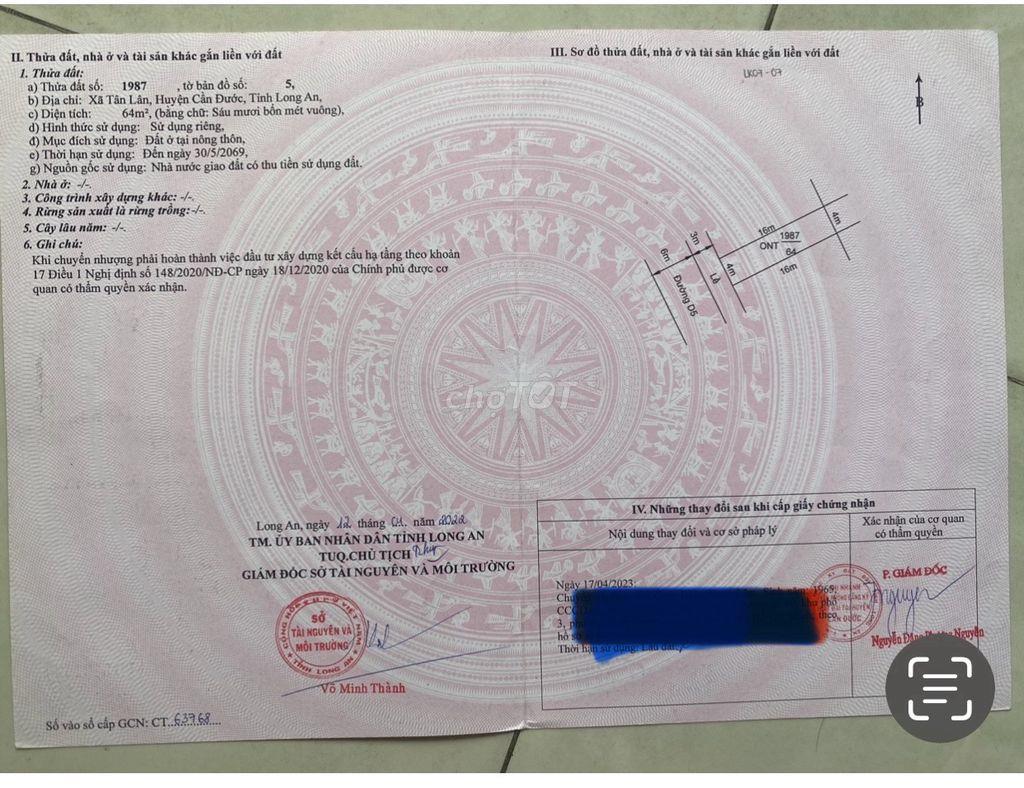 Sang nhượng đất nền KDC Tân Lân