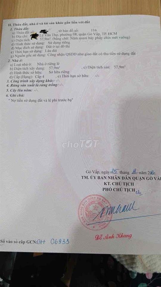 bán nhà chính chủ , khu chợ 40 căn , đường lê văn thọ