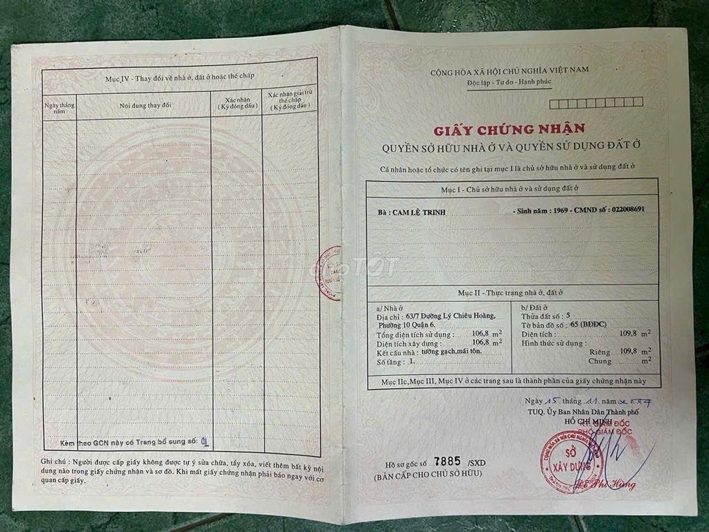 Bán gấp kho, nhà xưởng 107m2 tại 63/7 Lý Chiêu Hoàng