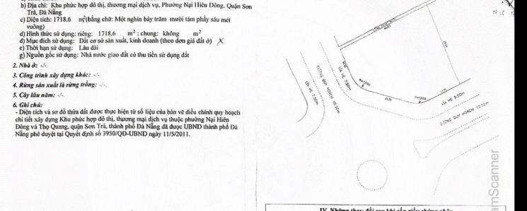 Bán đất lô góc lê đức thọ & ngô thì hiệu sơn trà. đối diện khách sạn alan sea diện tích 1718m²