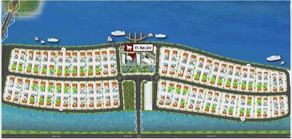 Lô góc 2mt ngay khu biệt thự đảo nổi 431m2 đối diện công viên + view sông. giá bán 57 triệu / m2