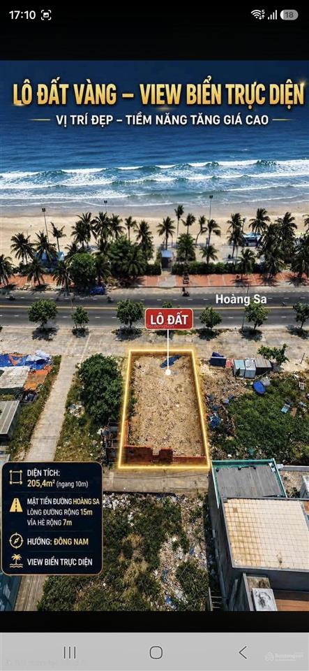 Bán đất 2 mặt tiền biển hoàng sa, vị trí b2.5 lô 33 và 34. diện tích 205m2. giá 76 tỷ
