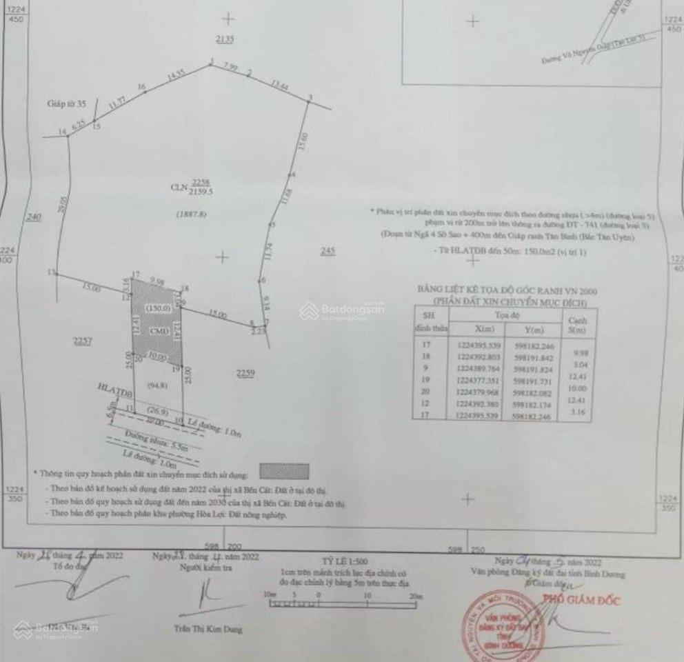 Bán đất hoà lợi 1 sẹc đt 741, bến cát, bình dương