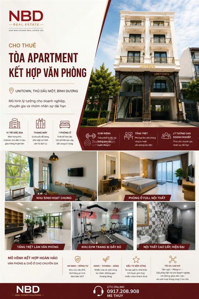 Cho thuê tòa nhà kết hợp văn phòng & apartment khu tm unitown thành phố mới giá 55tr/tháng