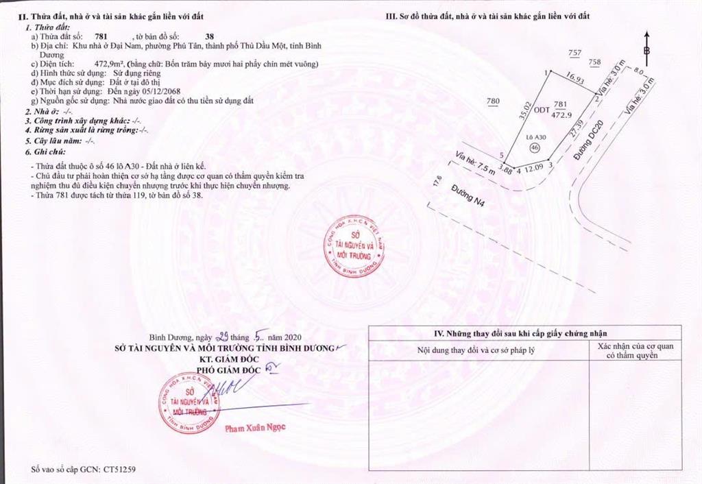 Ông anh chính chủ cần chuyển nhượng lô 472,9m2 đẹp tại phường bình dương liền kề sóng thần 3