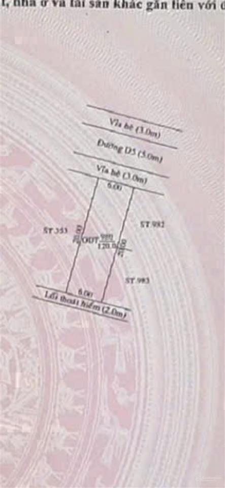 Bán đất kdc phú hoà 1 p. phú hoà, đường d5 gần trường đh thủ dầu một. dt 120m2 (6x20m) thổ cư 100%