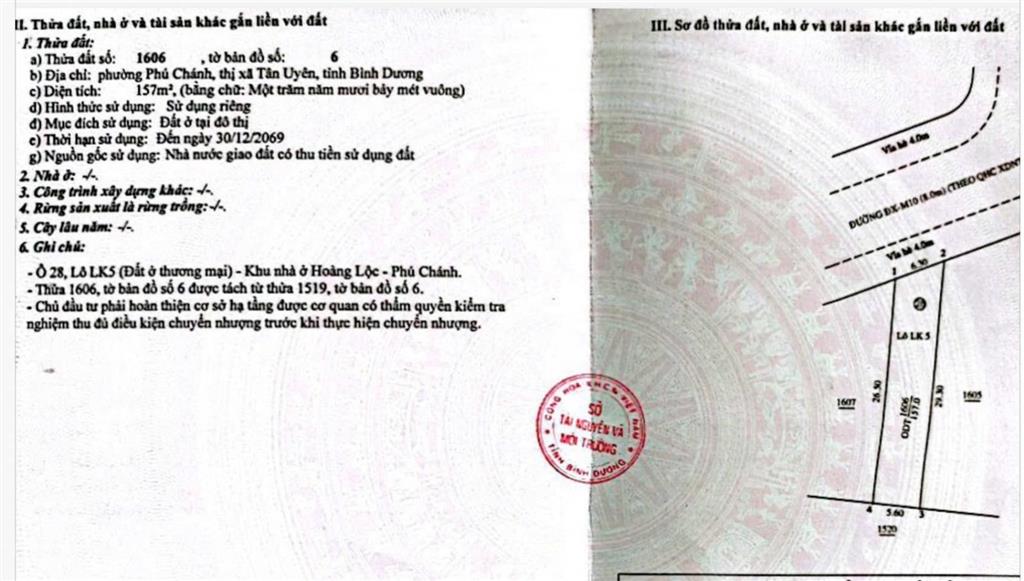 Bán đất thuộc khu nhà ở hoàng lộc  p. phú chánh. nay thuộc p. bình dương. tp. hcm. dt 126m2(5x26)