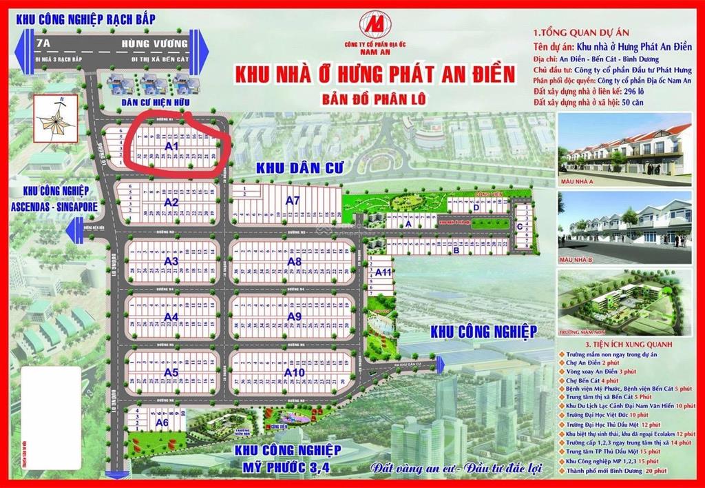 Bán đất khu dân cư hưng phát an điền, bến cát. dt 80m2 (5x16) thổ cư 100%. giá 1 tỷ 250 triệu