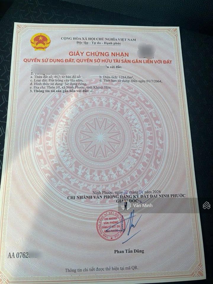 Bán đất trồng cây lâu năm hẻm xe hơi đường nguyễn viết xuân kp10 phước dân ninh phước 1284m2 760tr