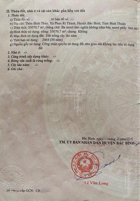 Bán 3,5 héc đất biển cln phan rí cửa, đường 716b, hòa thắng  hòa phú (bàu trắng)