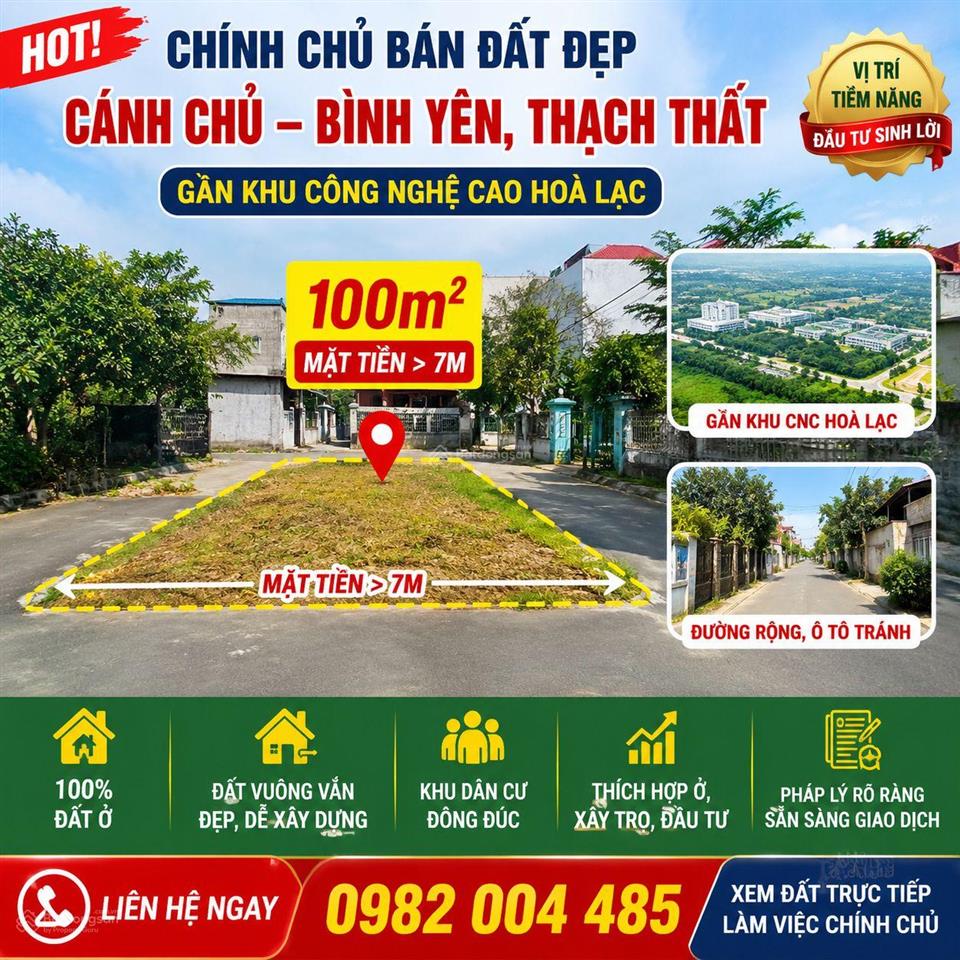Siêu phẩm 100m cánh chủ bình yên, thạch thất