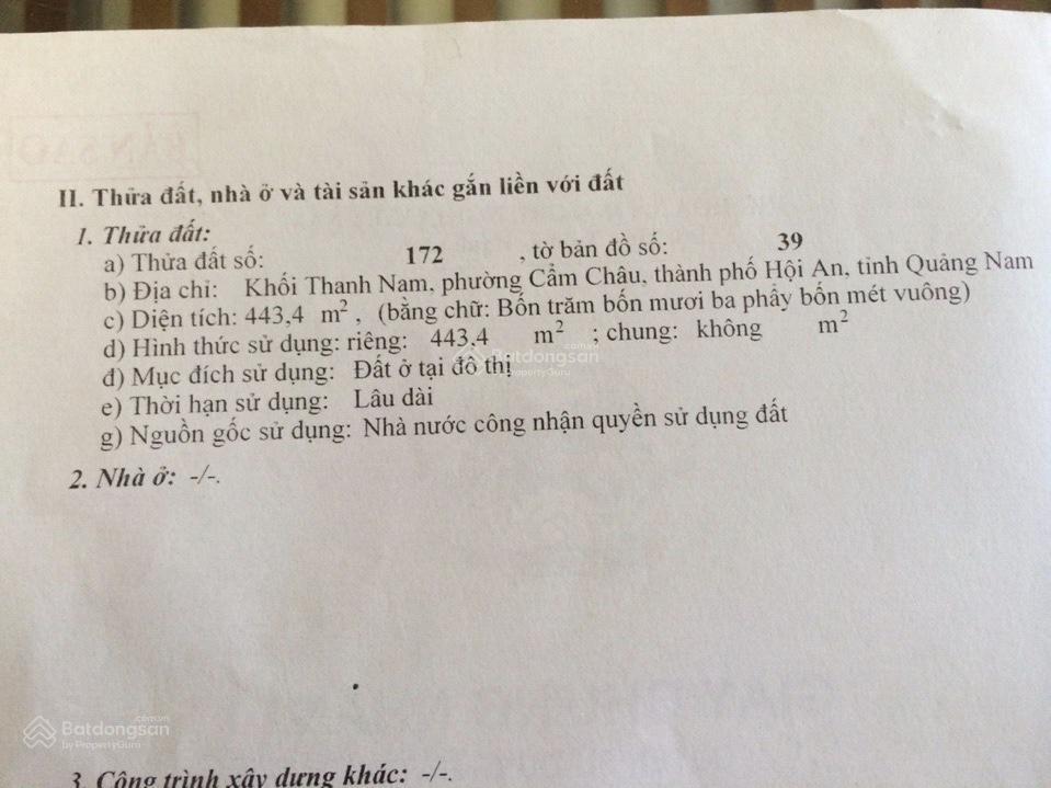 Chính chủ bán đất xây khách sạn đường trần quang khải đối diện ký ức hội an