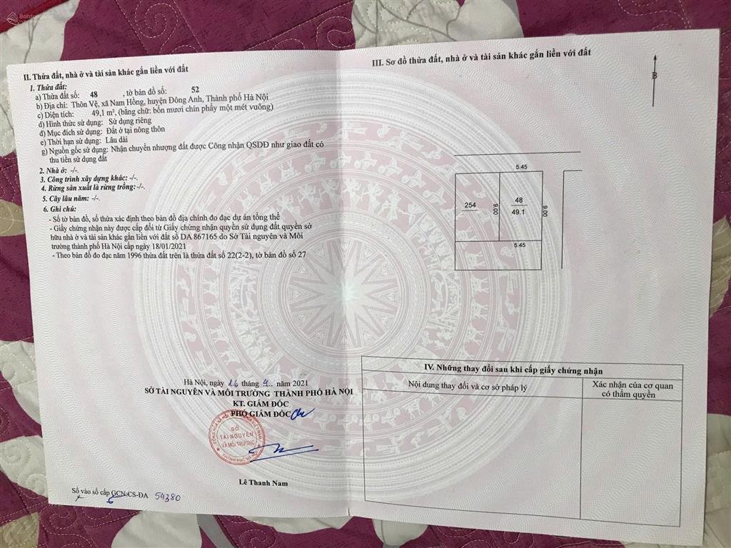 Cc bán nhanh lô đất xã nam hồng, đông anh, gần trục đường lớn võ nguyên giáp, cầu nhật tân, gần kcn