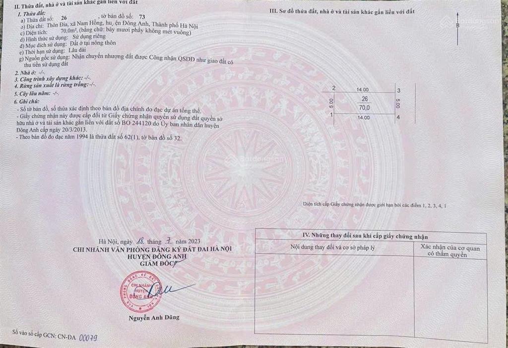 Chính chủ bán 3 lô đất xã nam hồng, đông anh, sổ đỏ chính chủ, không dính quy hoạch, giao dịch ngay