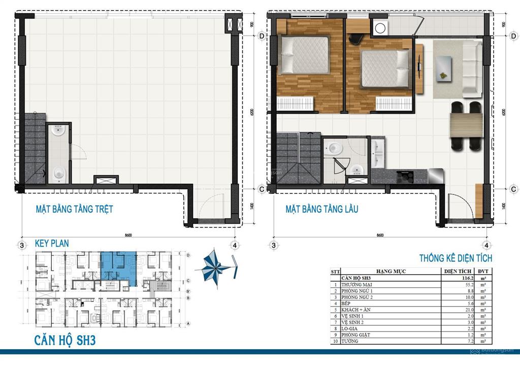 Cho thuê carillon 3 2pn 1wc diện tích 60m2, nhà trống, ở ngay