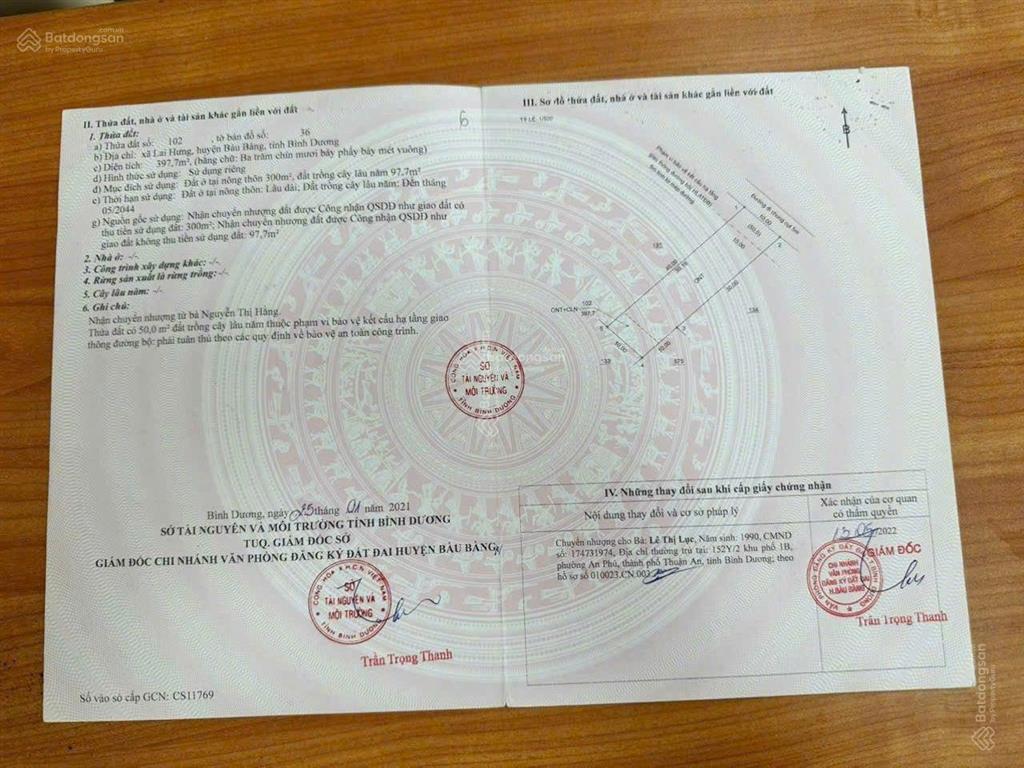 Lai hưng, bàu bàng, bình dương (nay phường bến cát). dt 10000m2 thổ cư 1200m2