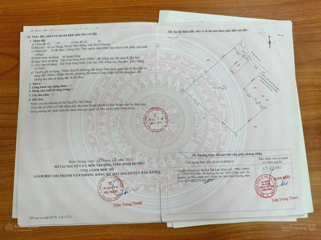 Lai hưng, bàu bàng, bình dương (nay phường bến cát). dt 10000m2 thổ cư 1200m2