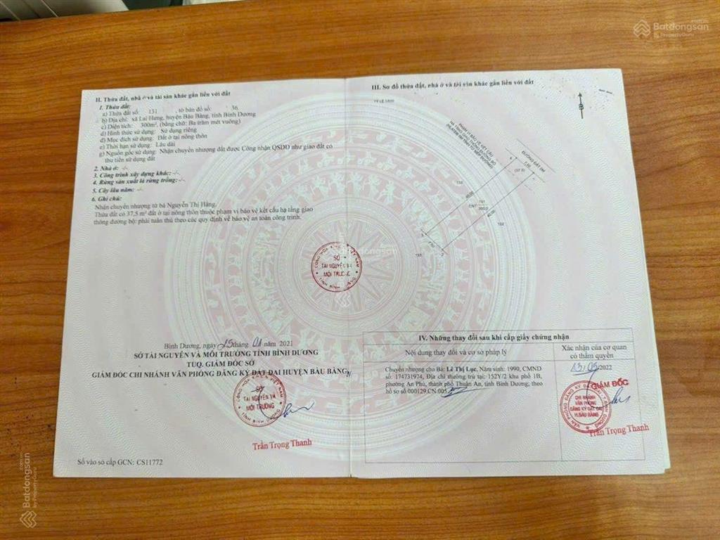 Lai hưng, bàu bàng, bình dương (nay phường bến cát). dt 10000m2 thổ cư 1200m2