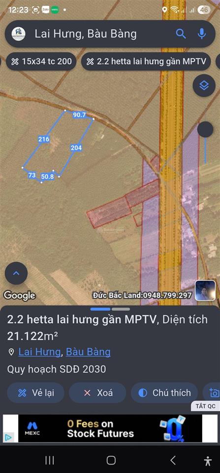 Siêu phẩm đầu tưhơn 2,1 hecta đất mặt tiền lai hưng 113 sát cạnh trục huyết mạch mỹ phước tân vạn
